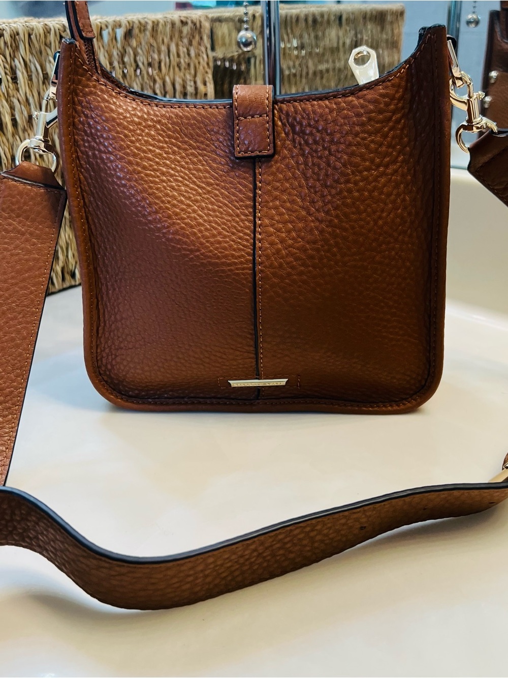 Rebecca Minkoff Pebbled Leather Crossbody Bag - Brown with stud detail